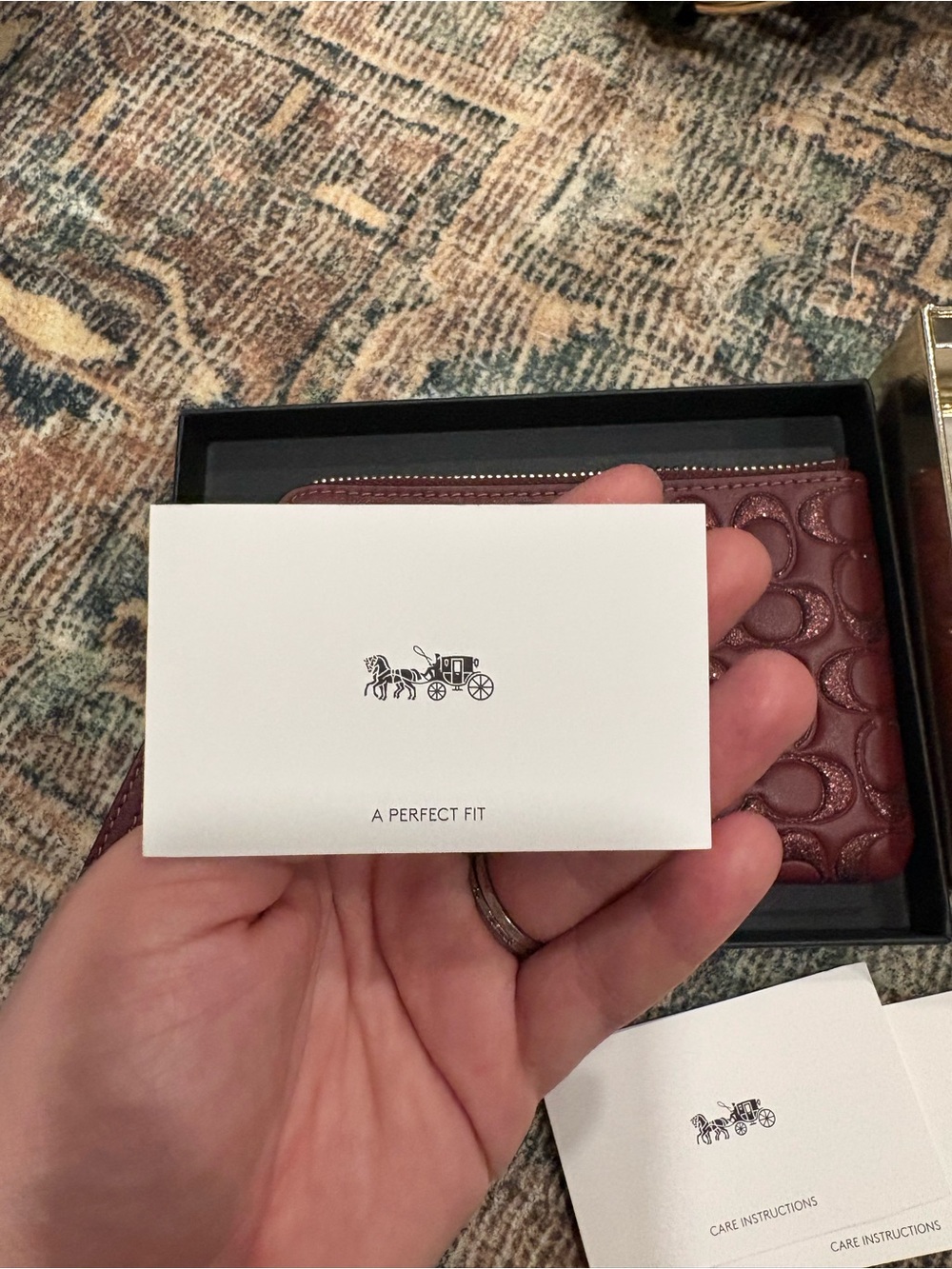 Coach Burgundy Embossed Signature Wristlet with Strap - Picture 5 of 8